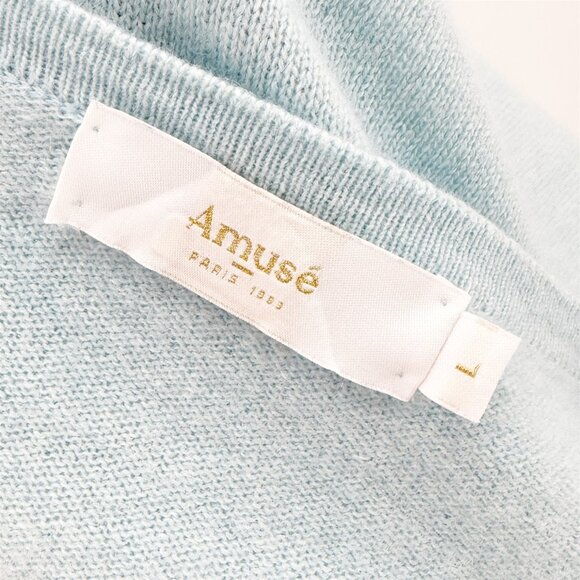 Amuse Paris Skull Cashmere Pullover Scoop Neck Sweater Light Blue L - Picture 6 of 9